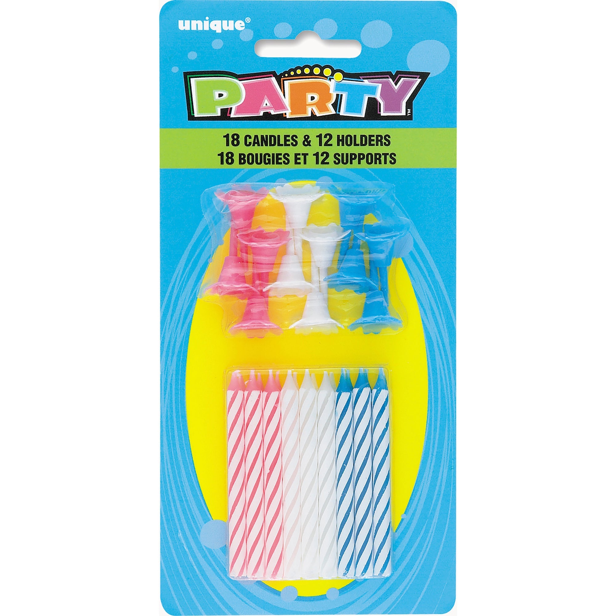 18 Birthday Candles 2.5in with 12 Holders Multi Color