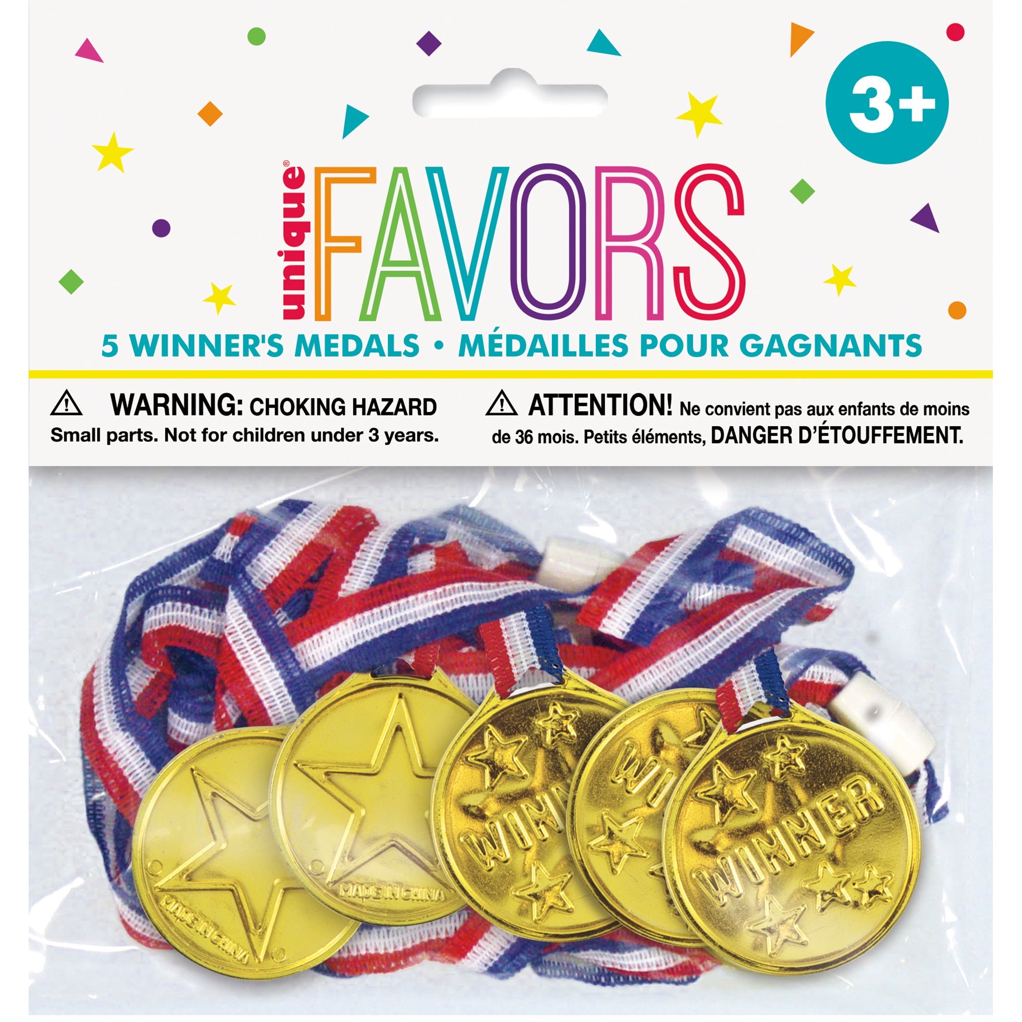 5 Winner's Medals Plastic and Ribbon 15.5in