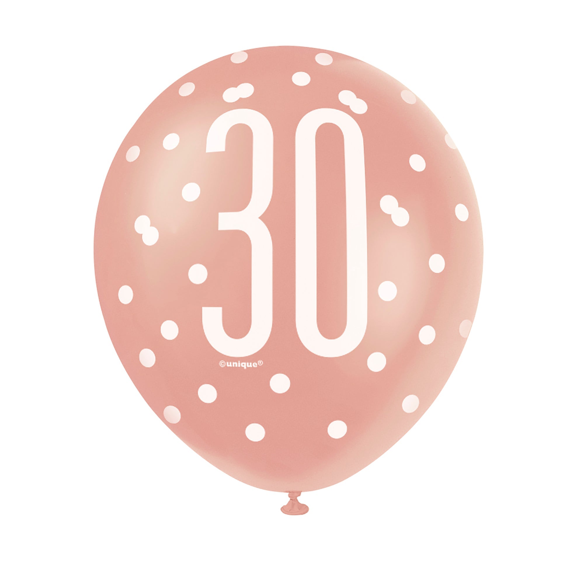 Age 30 6 Printed Latex Balloons 12in Pink and White 