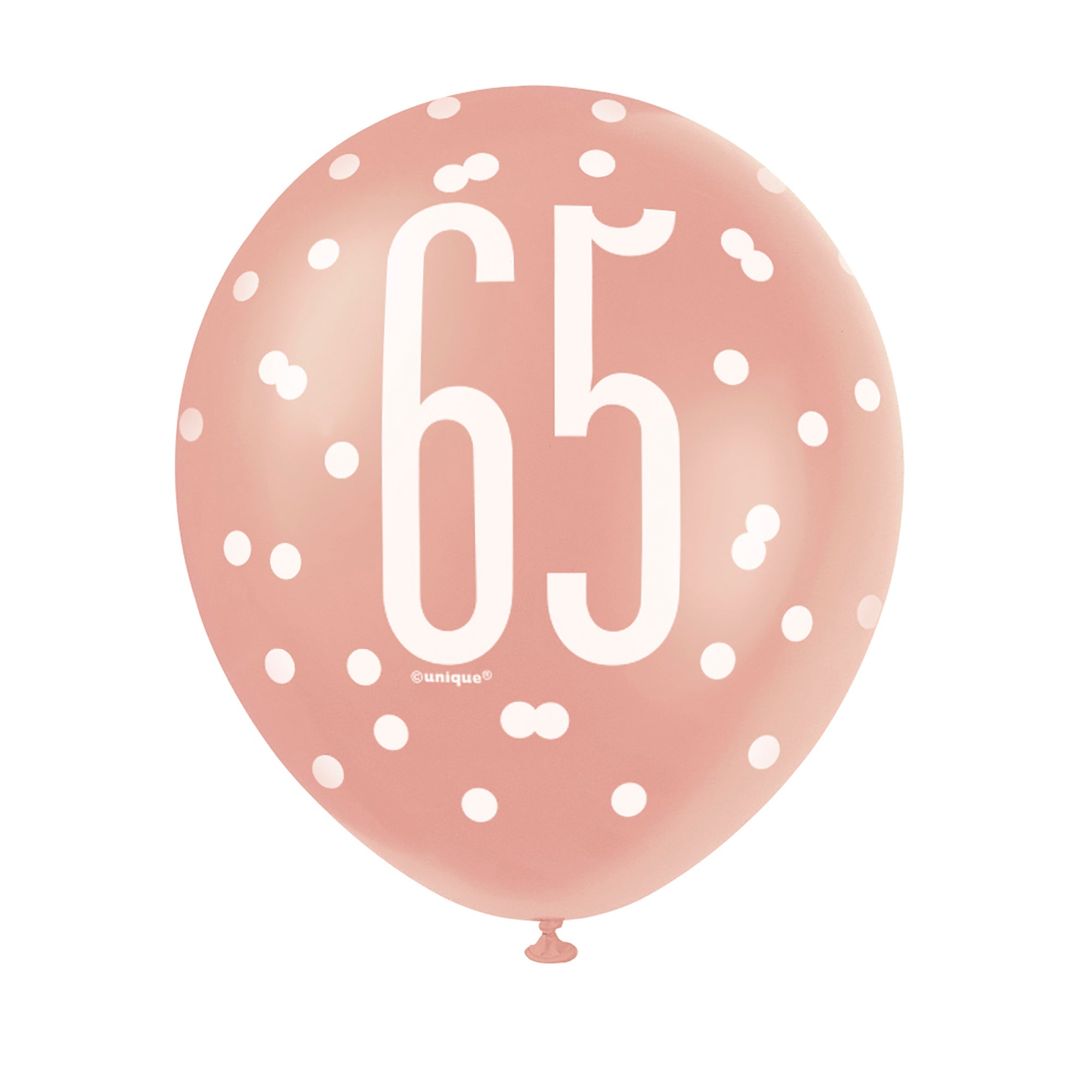 Age 65 6 Printed Latex Balloons 12in Pink and White 
