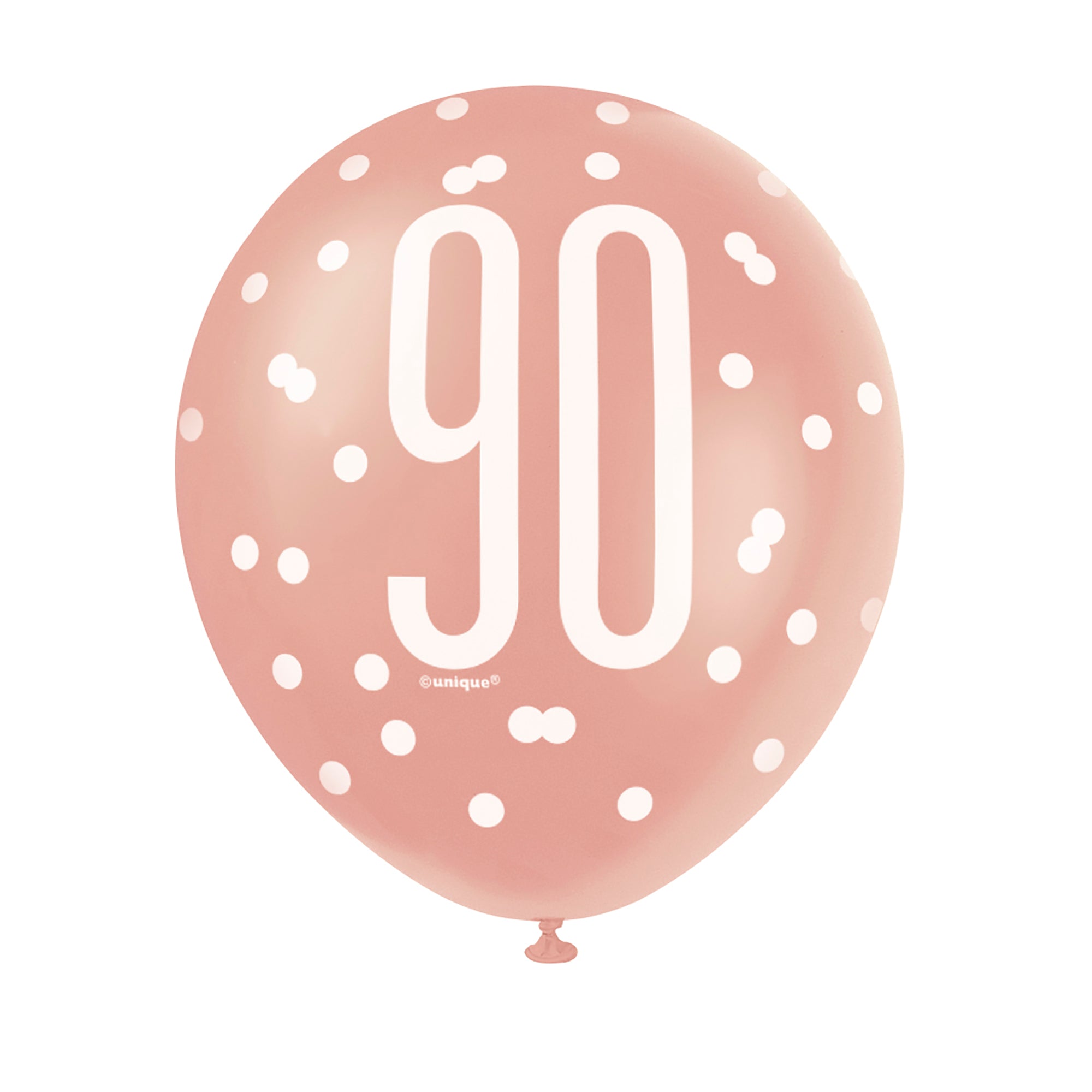 Age 90 6 Printed Latex Balloons 12in Pink and White 