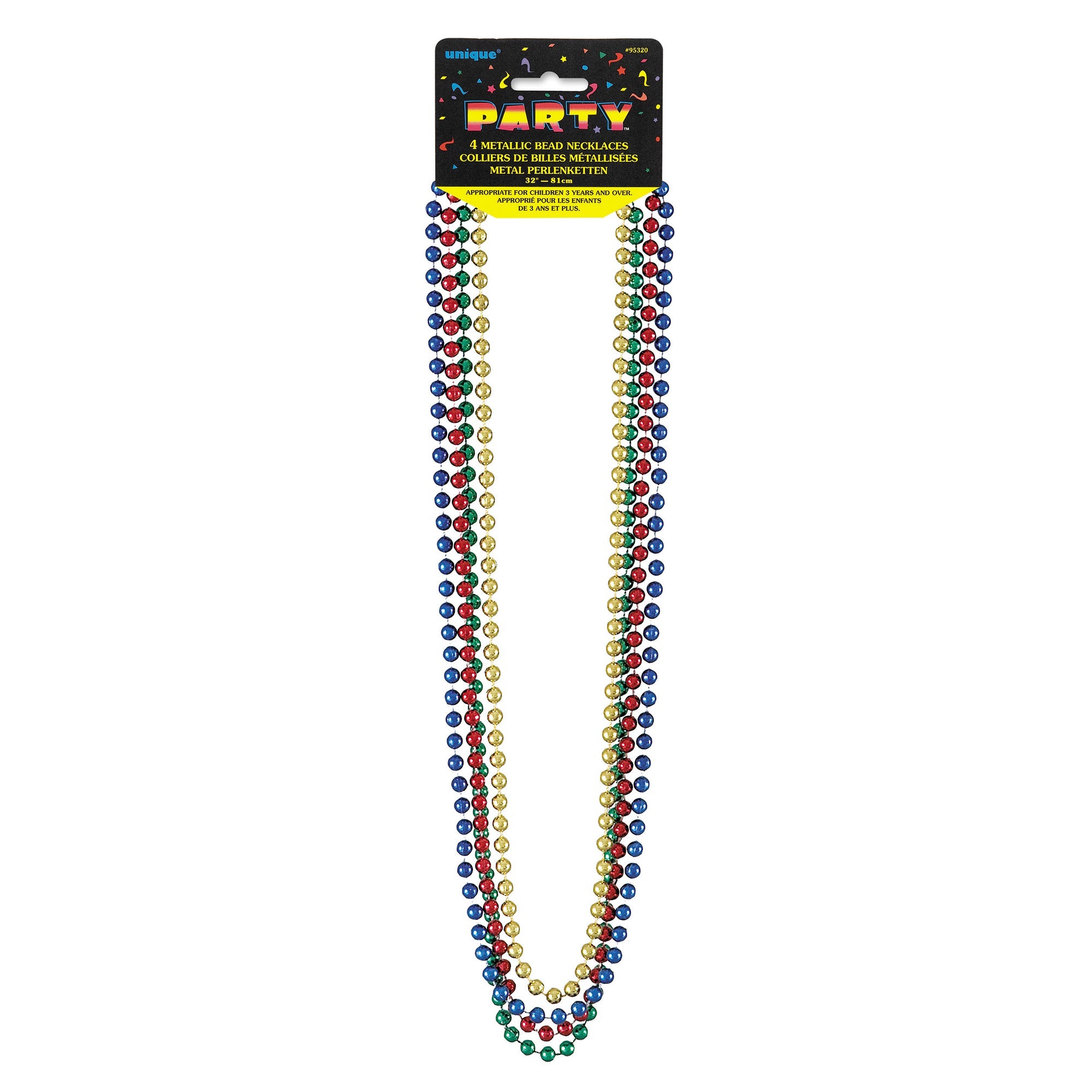 4 Metallic Bead Necklaces 32in Assorted Colors