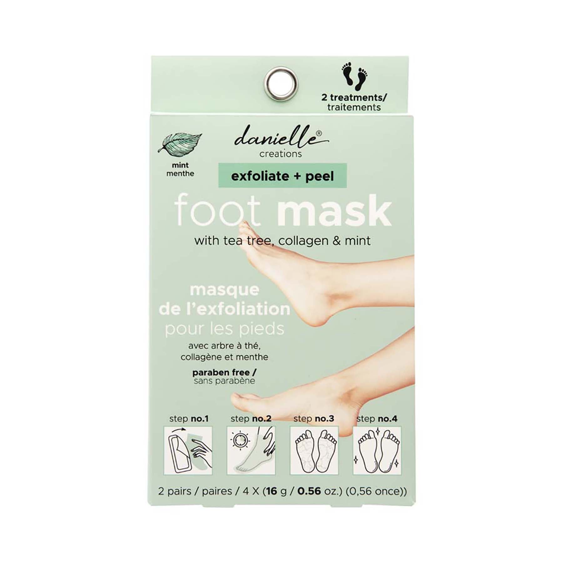 Danielle Creations 2 Pairs Foot Masks with Tea Tree, Collagen and Mint 