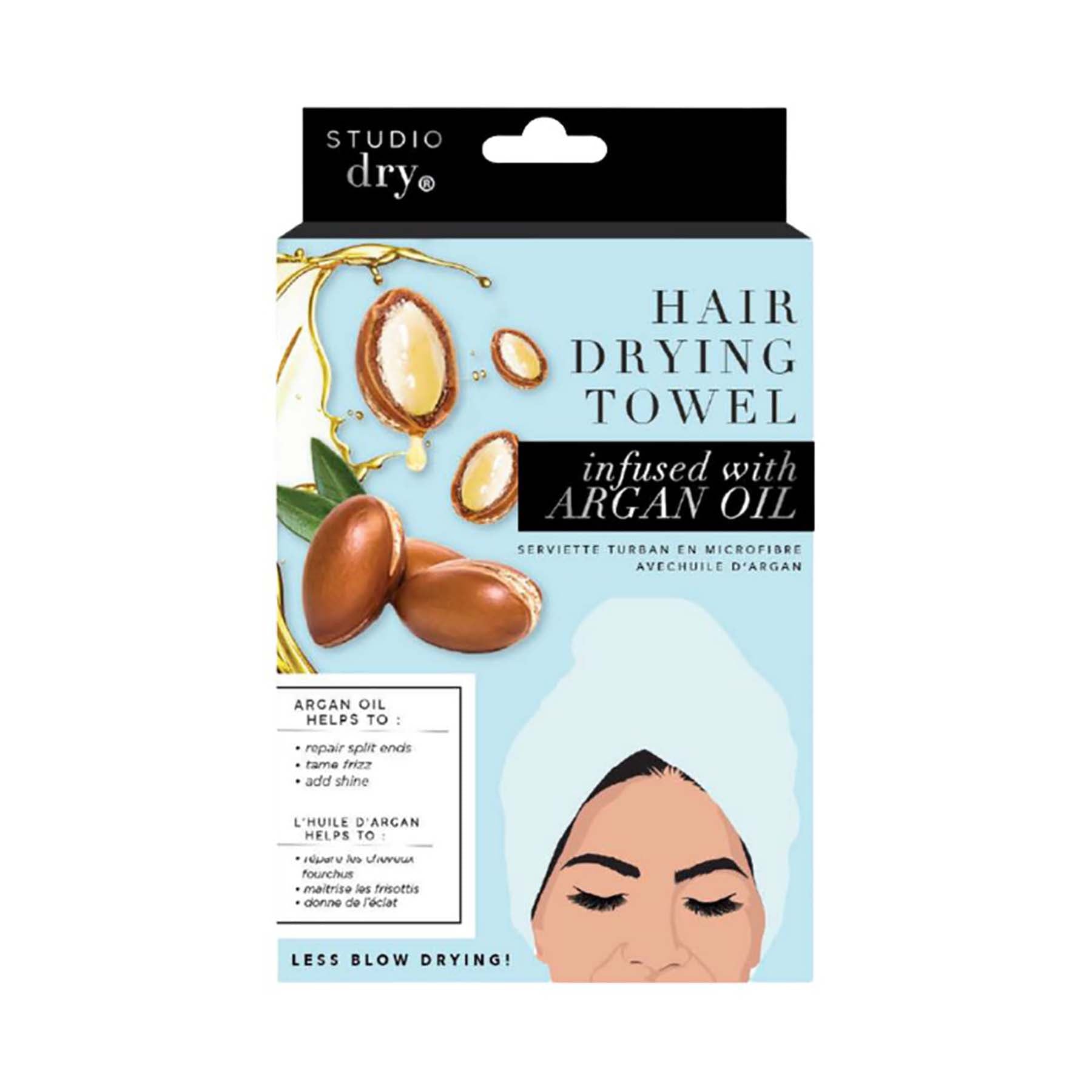 Studio Dry Turban Hair Towel Infused with Argan Oil - Blue - 100% Polyester