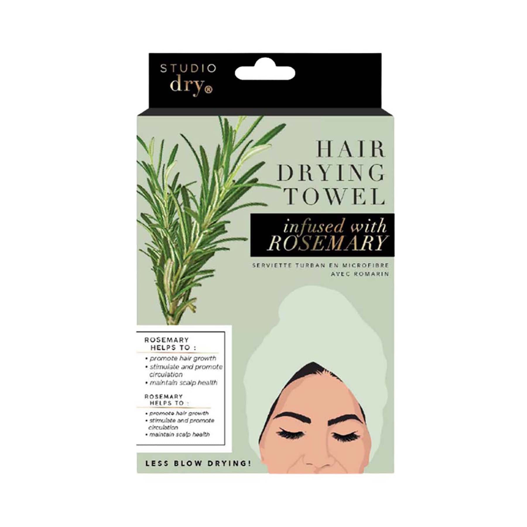 Studio Dry Turban Hair Towel Infused with Rosemary - Green - 100% Polyester