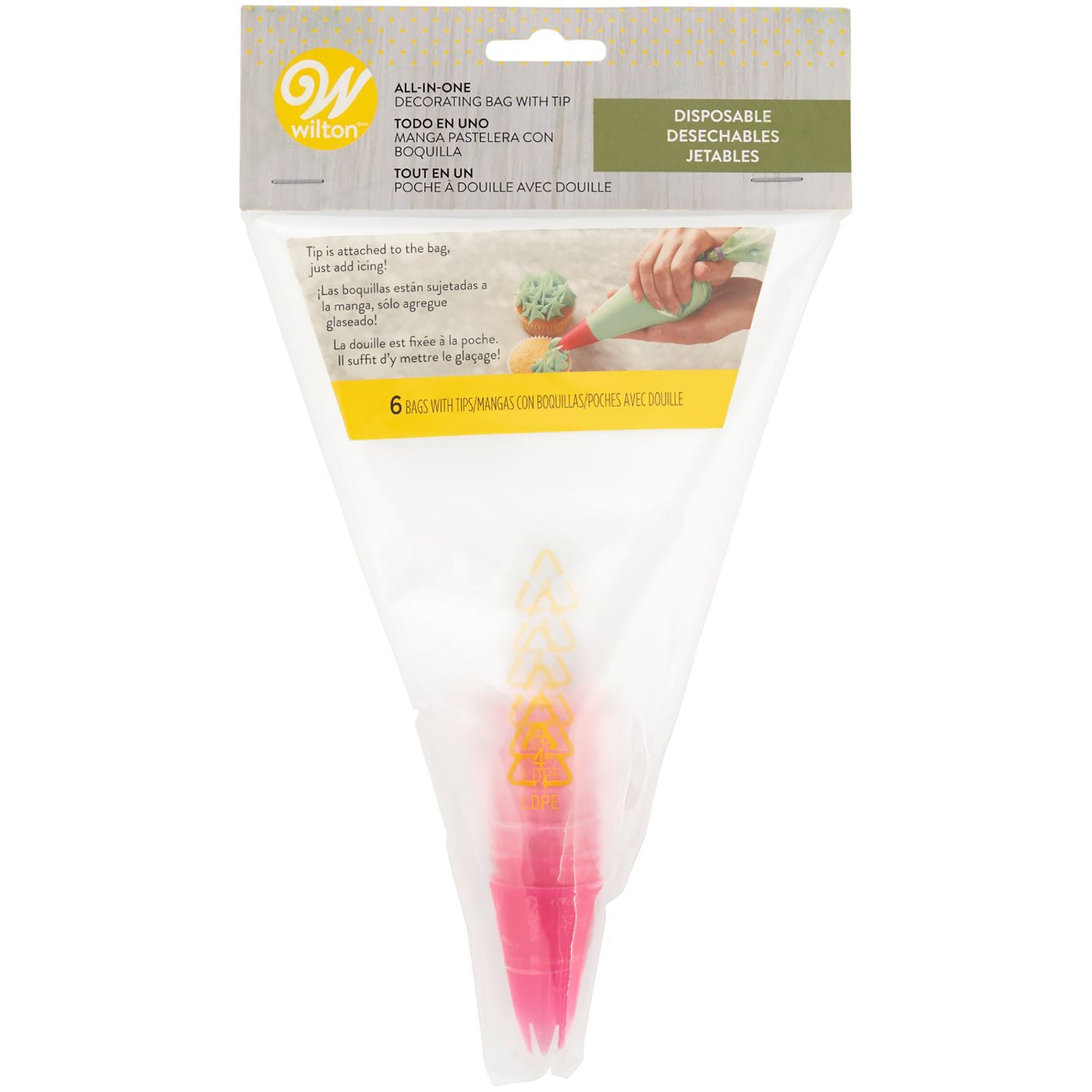 Wilton 6 Decorating Plastic Bags with #1M Open Star Tip Disposable 